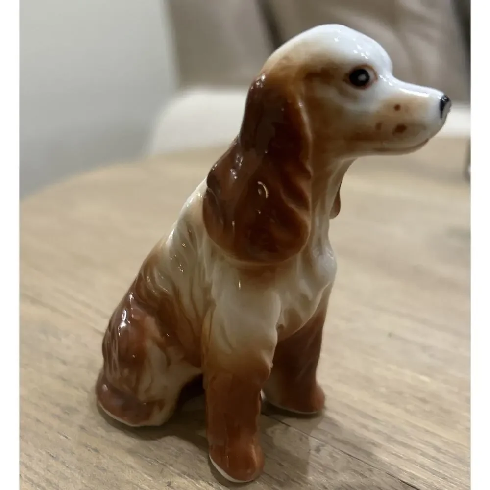 Vtg Cocker Spaniel Figure 3.5” Sitting Dog Bone‎ China Painted Springer Figurine